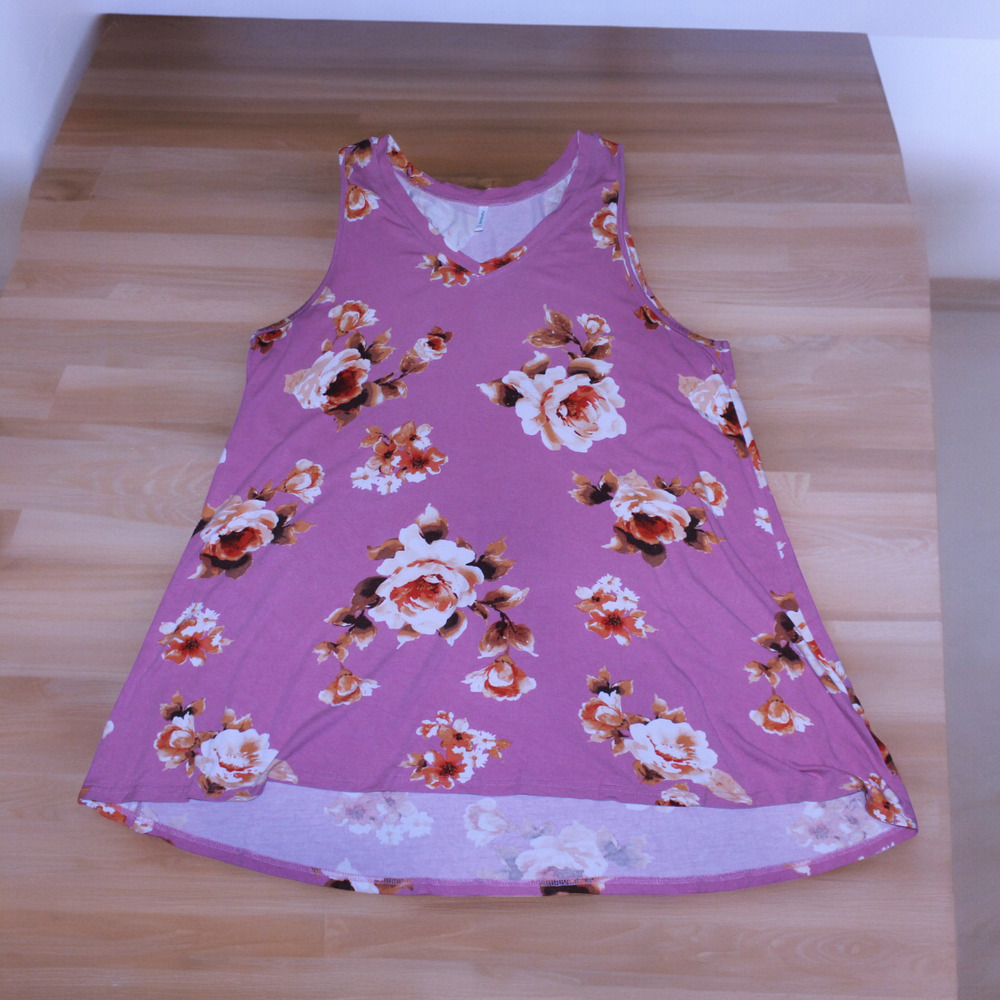 Popyoung Womens Pink Floral Sleeveless Tunic High Low Tank Top 2XL